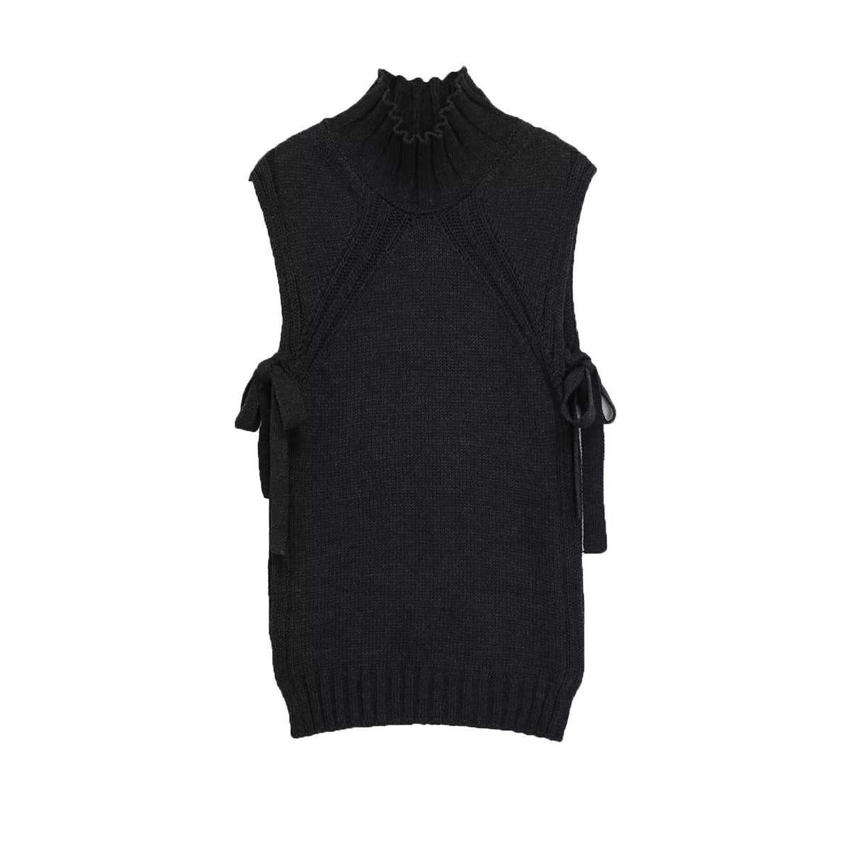 Vera | Sleeveless Knit Sweater Black Tie Side High Neck