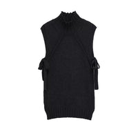 Vera | Sleeveless Knit Sweater Black Tie Side High Neck