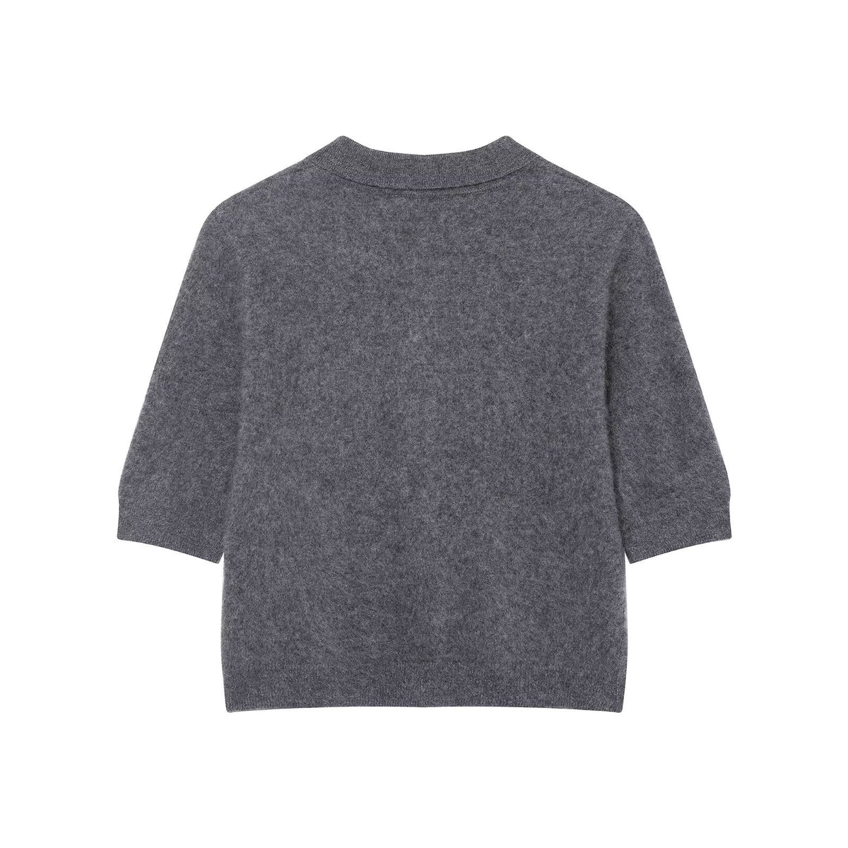 Isla | Knit Polo Cardigan Short Sleeve Gray Button Up