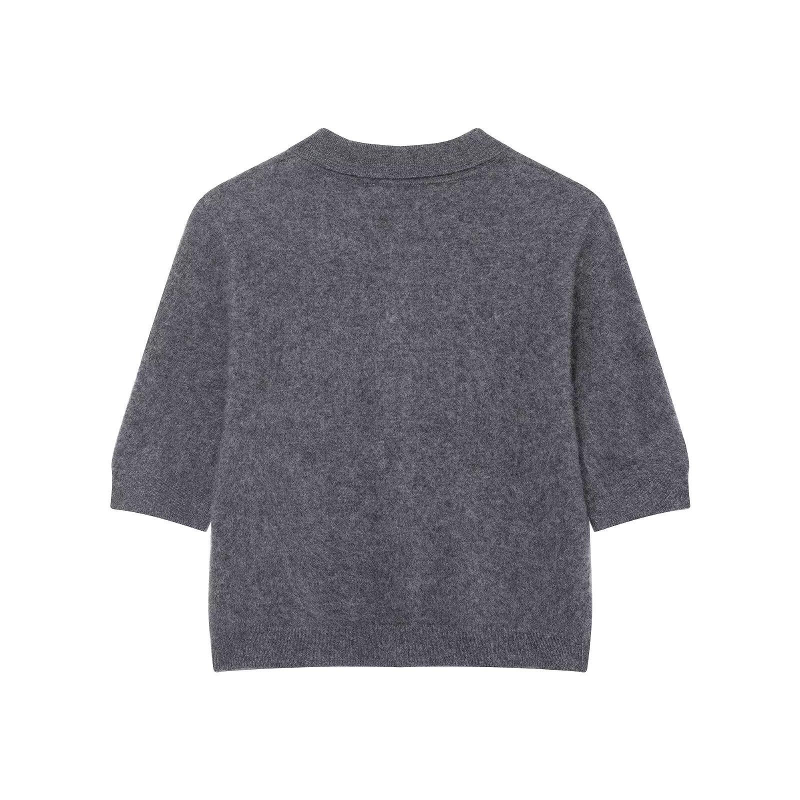 Isla | Knit Polo Cardigan Short Sleeve Gray Button Up