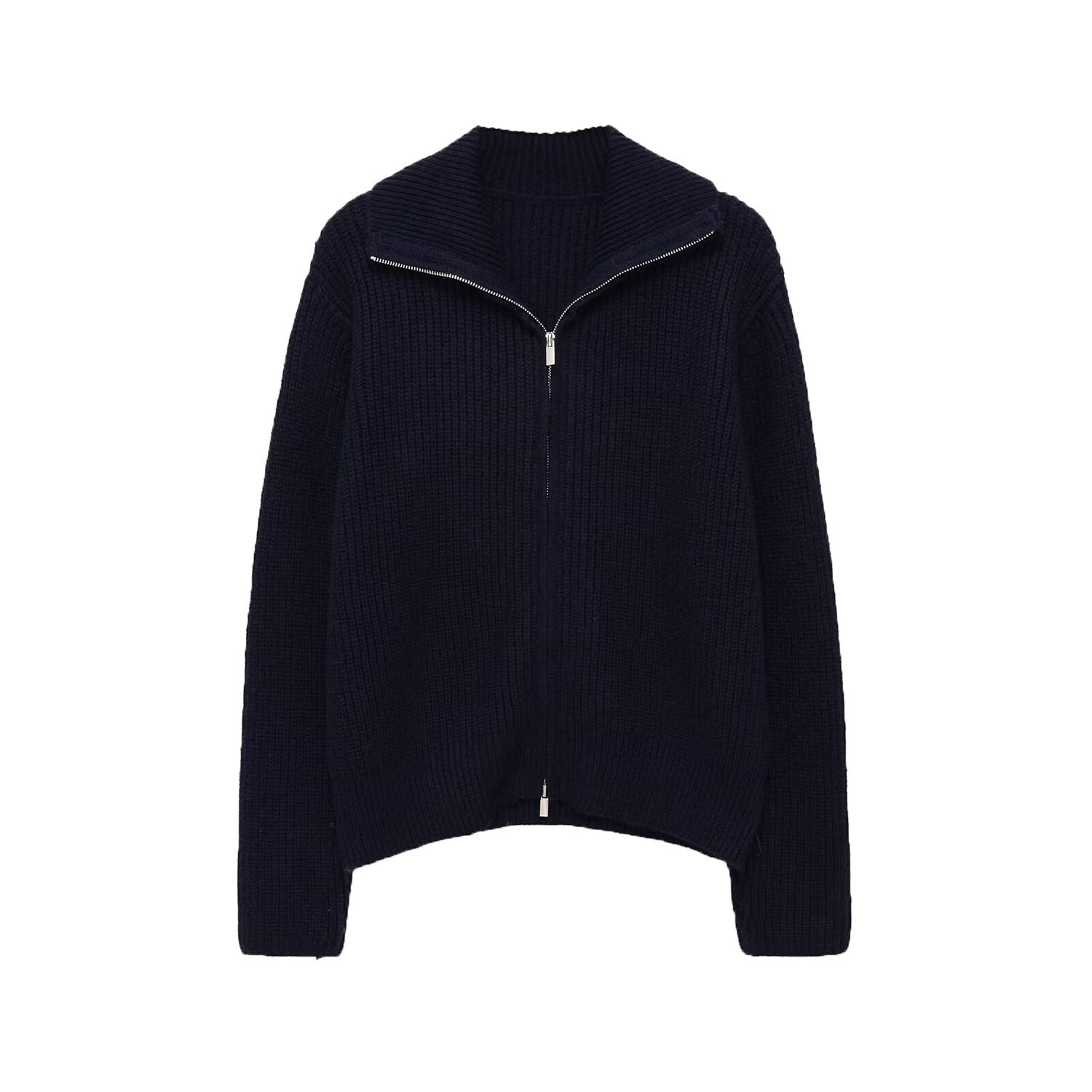 Neve | Knit Cardigan Olive Green Zip Up Collar