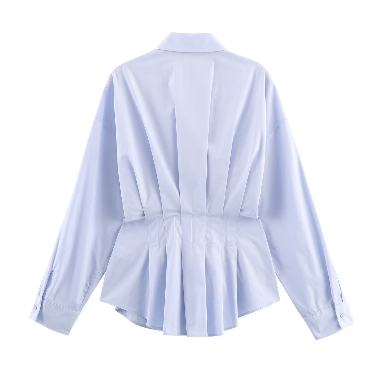 Vera | White Button Down Blouse Pleated Cinched Waist