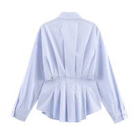 Vera | White Button Down Blouse Pleated Cinched Waist