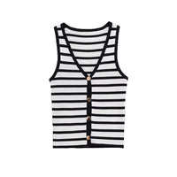 Bea | Striped Knit Tank Top Black White Button Up