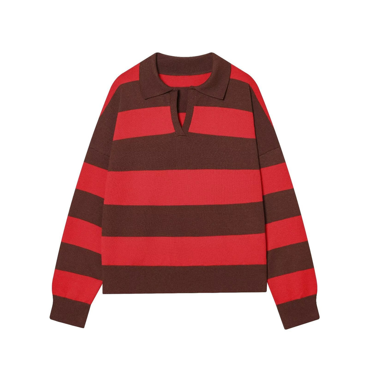 Aria | Striped Knit Polo Sweater Gray Yellow Collar