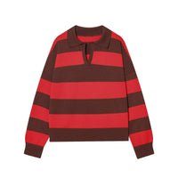 Aria | Striped Knit Polo Sweater Gray Yellow Collar
