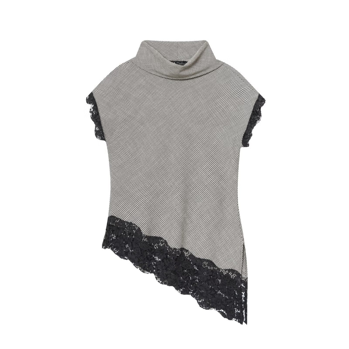 Lux | Cowl Neck Lace Trim Short Sleeve Top Gray
