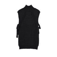 Vera | Sleeveless Knit Sweater Black Tie Side High Neck