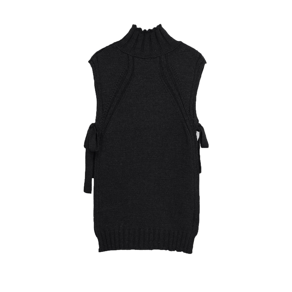Vera | Sleeveless Knit Sweater Black Tie Side High Neck