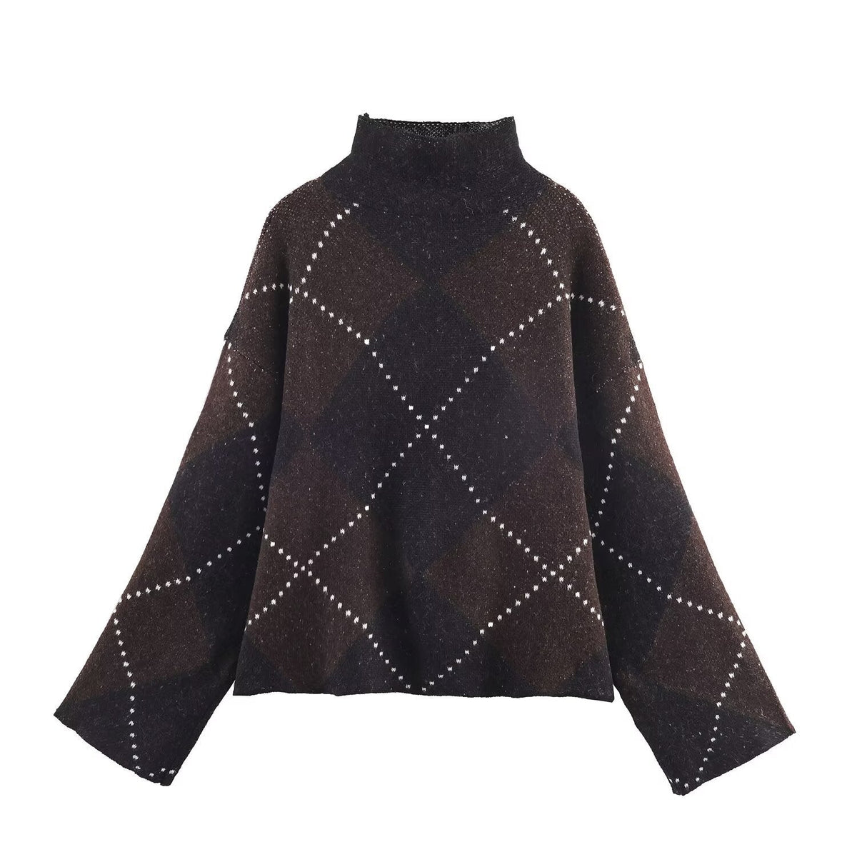 Vera | Argyle Knit Sweater Set Brown Studded Turtleneck