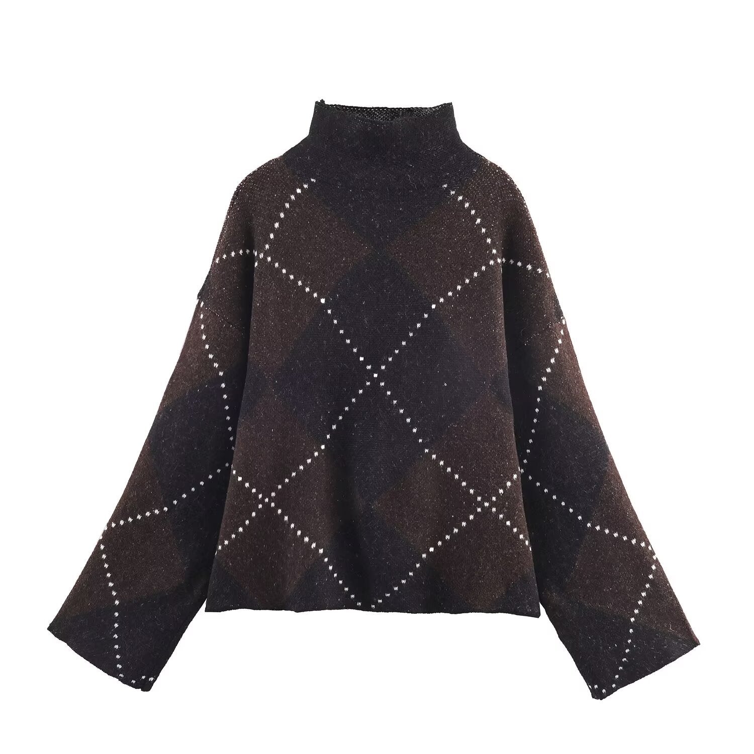 Vera | Argyle Knit Sweater Set Brown Studded Turtleneck