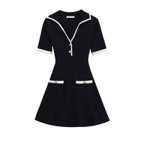 Neve | Preppy A Line Dress Cream Black Trim Short Sleeve
