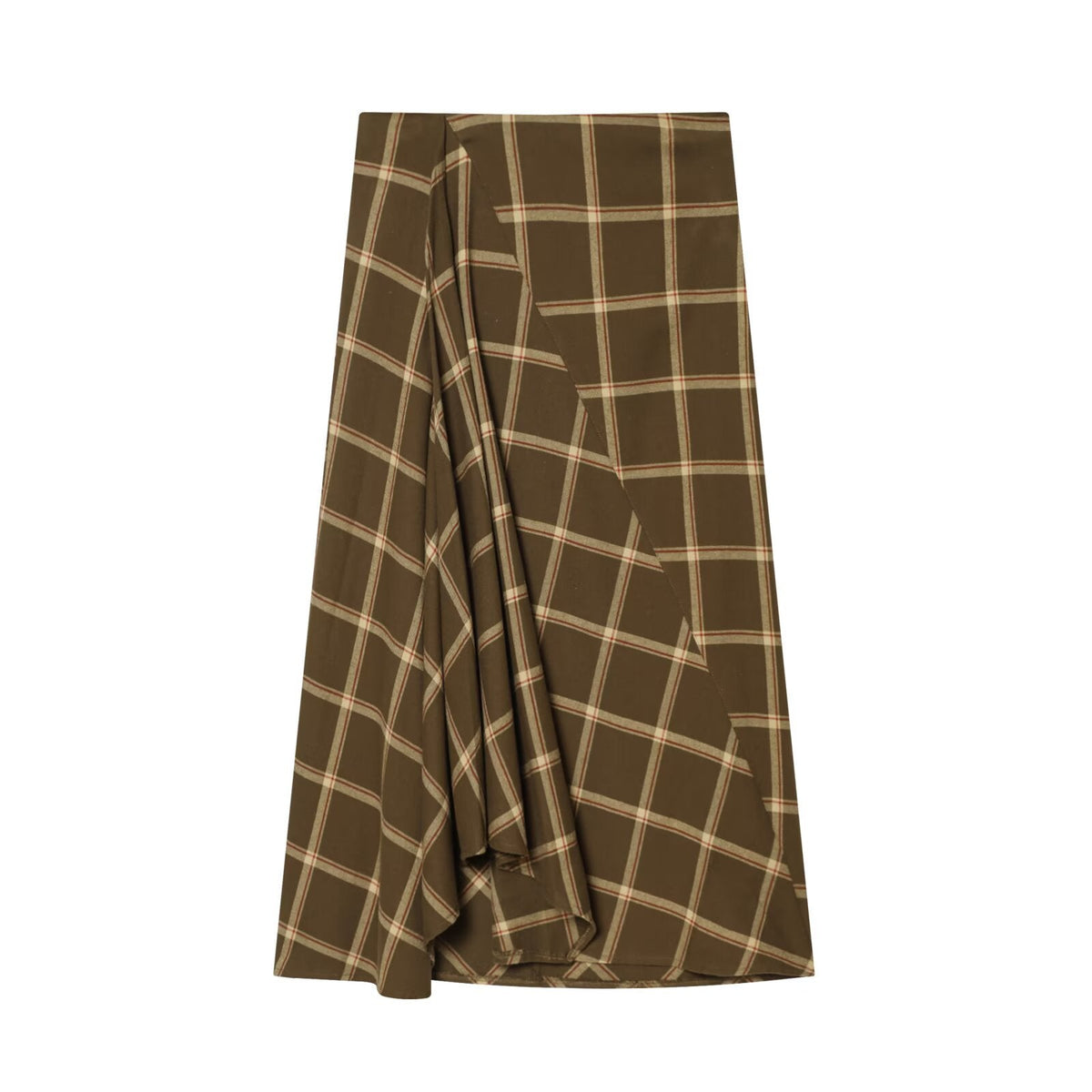 Margot | Plaid A Line Midi Skirt Brown Wrap Front