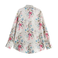Fleur | Floral Button Down Shirt Cream Long Sleeve