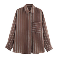 Vera | Striped Button Down Shirt Brown Long Sleeve Pocket