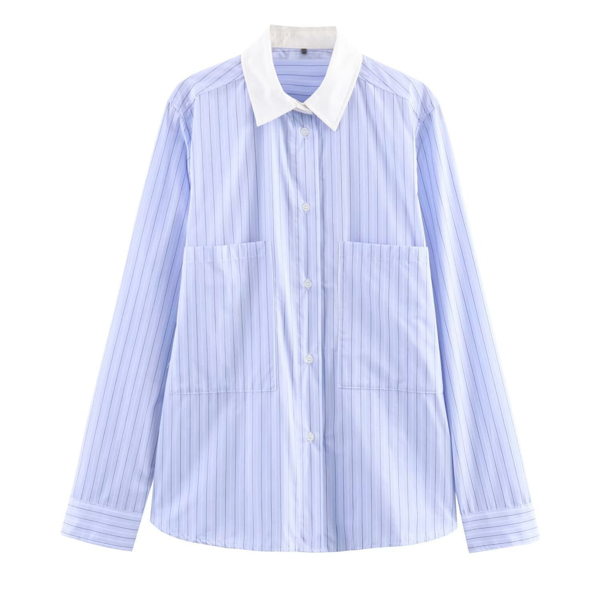 Vera | Striped Long Sleeve Blouse Light Blue White Collar