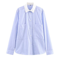 Vera | Striped Long Sleeve Blouse Light Blue White Collar