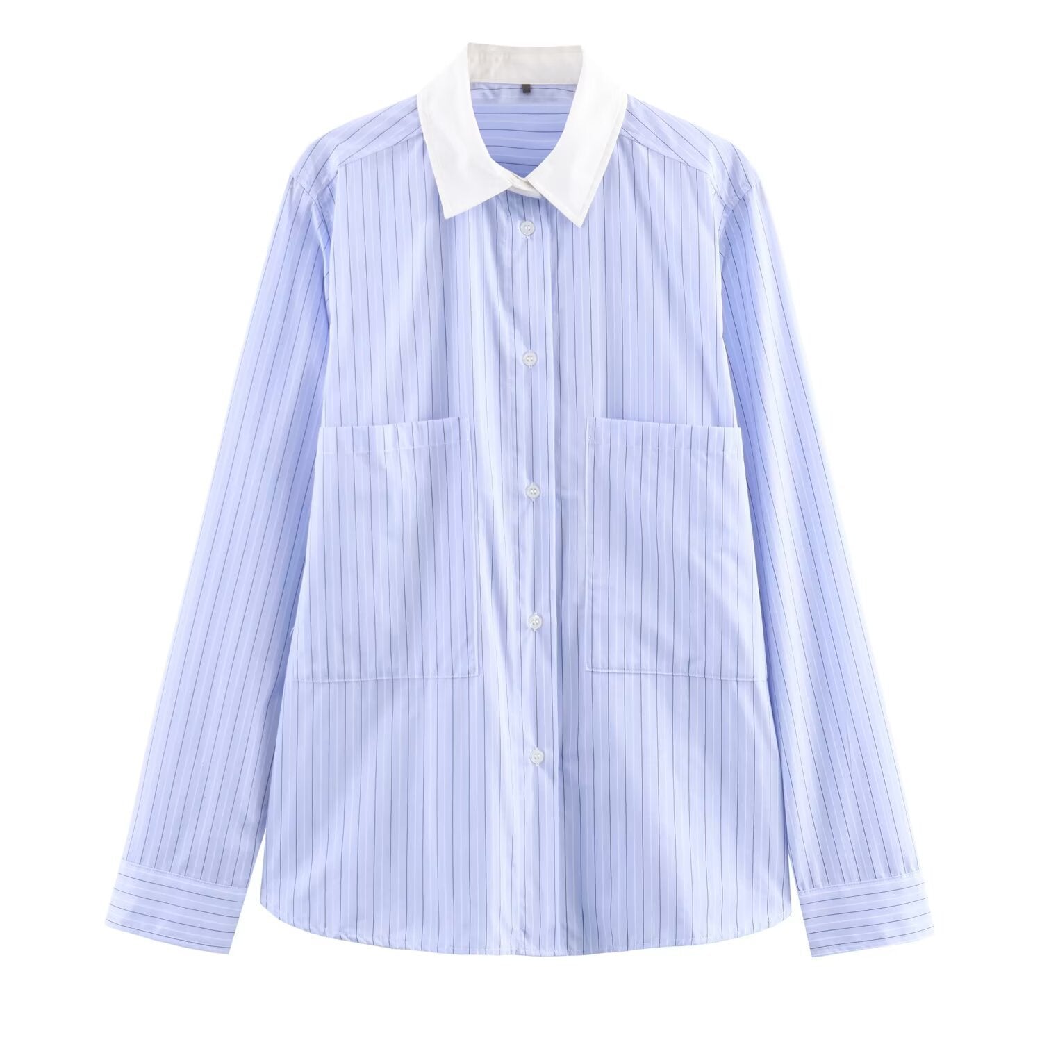Vera | Striped Long Sleeve Blouse Light Blue White Collar