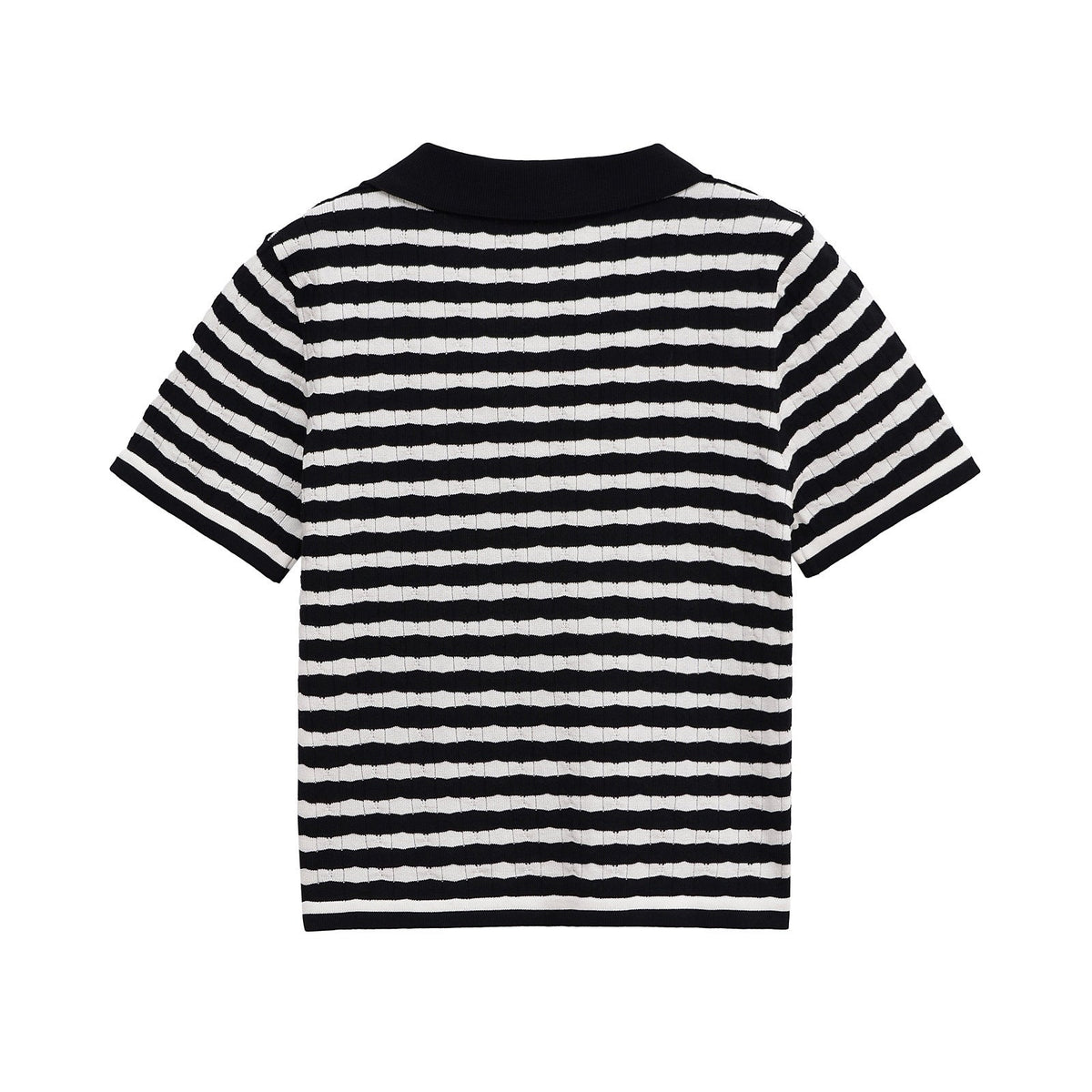 Iris | Striped Knit Polo Top Black White Short Sleeve