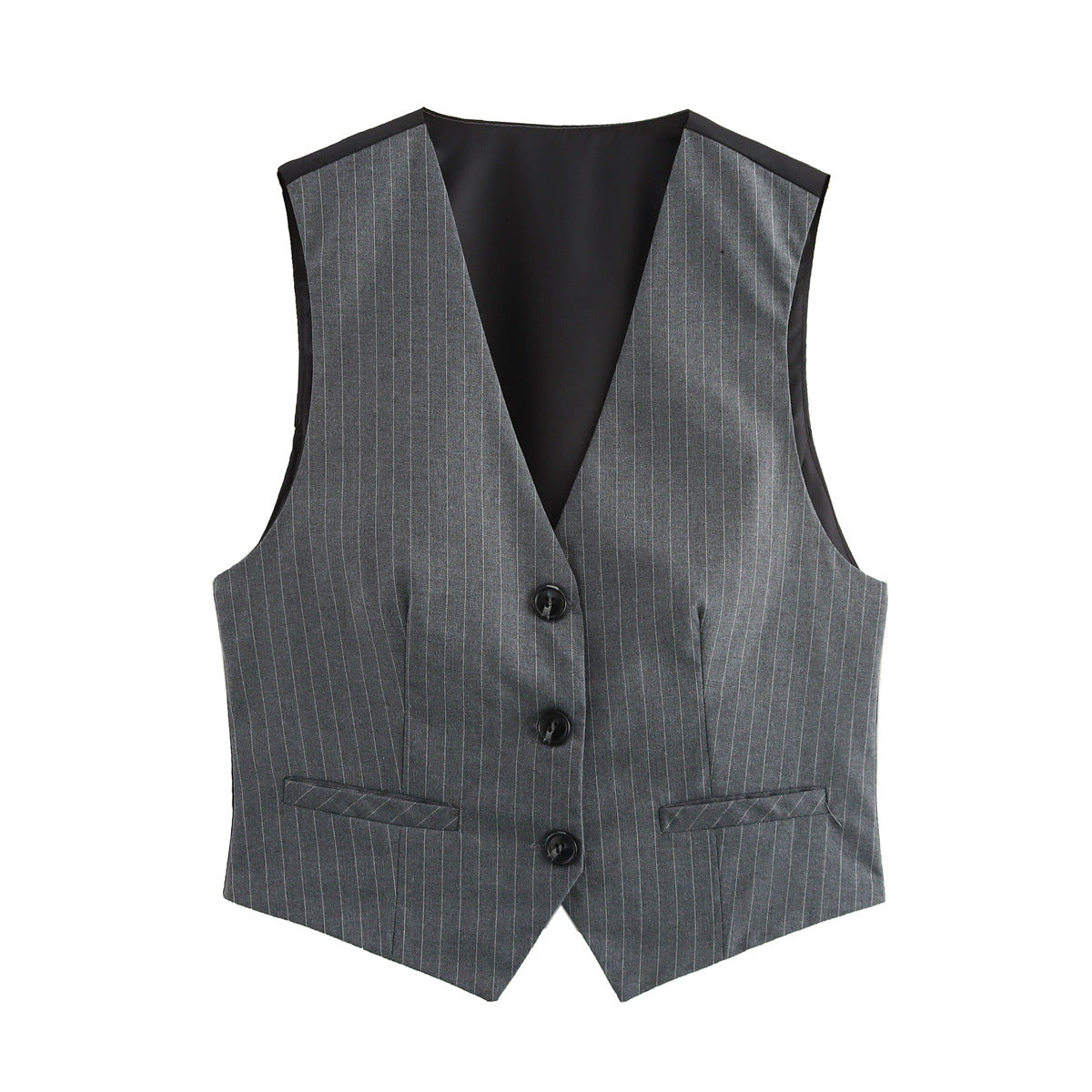 Vera | Pinstripe Tailored Vest Gray Button Front