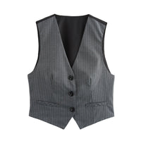 Vera | Pinstripe Tailored Vest Gray Button Front