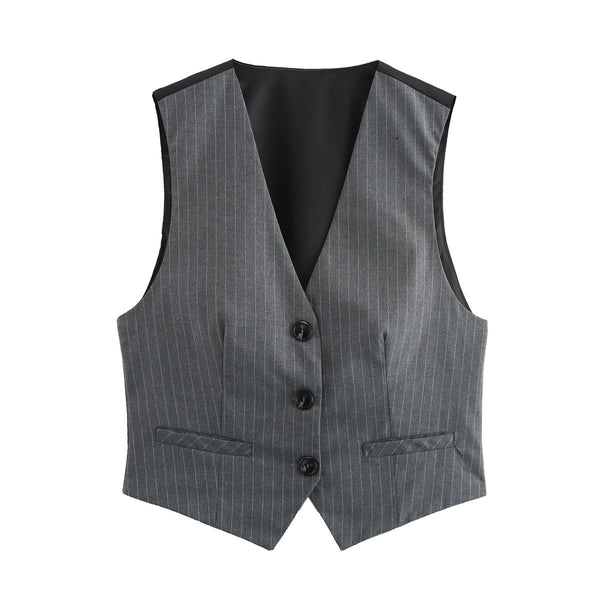 Vera | Pinstripe Tailored Vest Gray Button Front