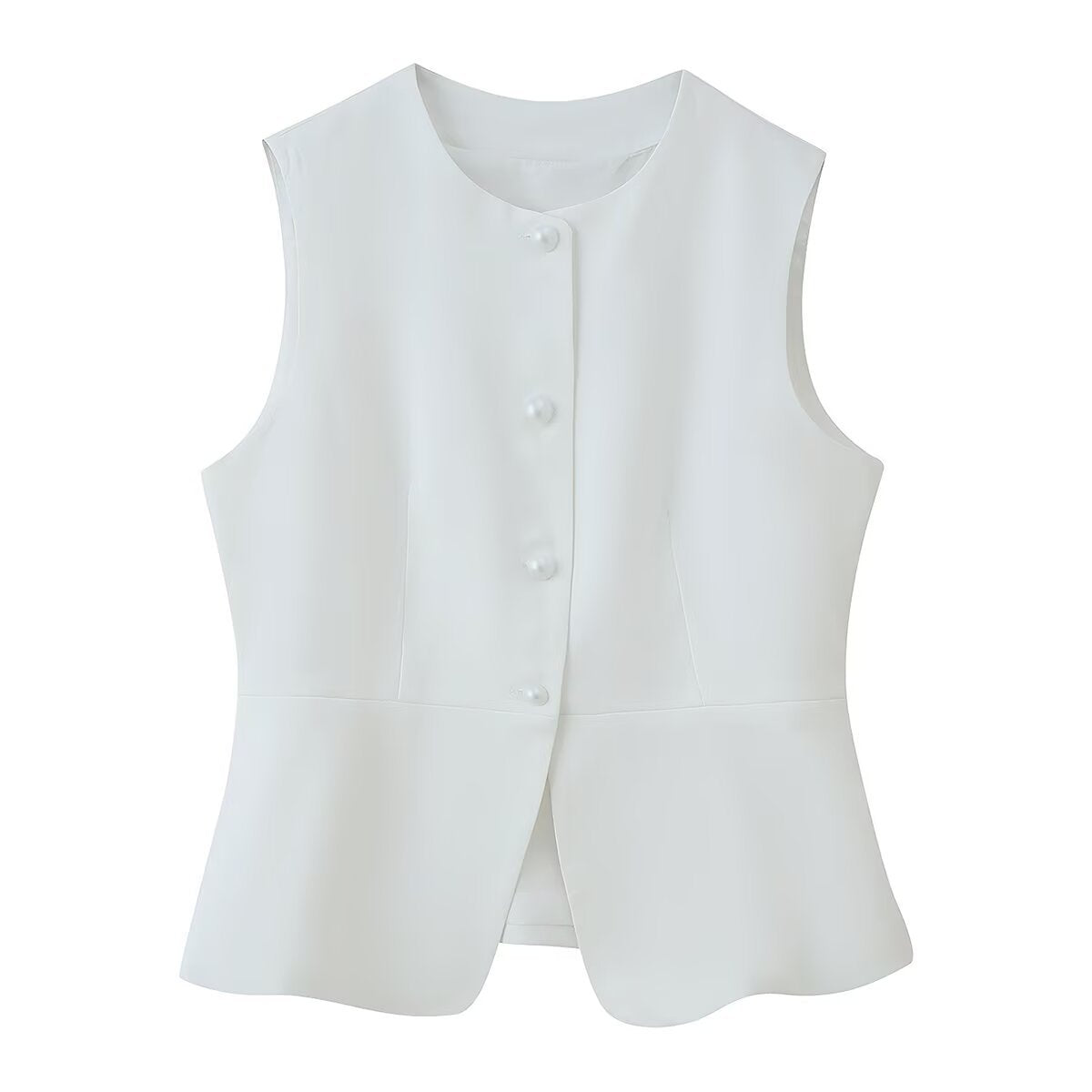 Vera | Sleeveless Button Up Sweater Vest Cream Fitted