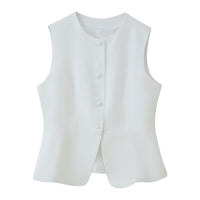Vera | Sleeveless Button Up Sweater Vest Cream Fitted