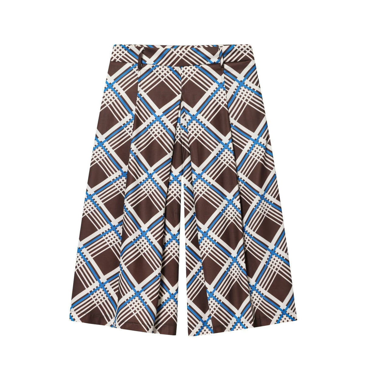 Vera | Pleated Shorts Brown White Geometric Pattern