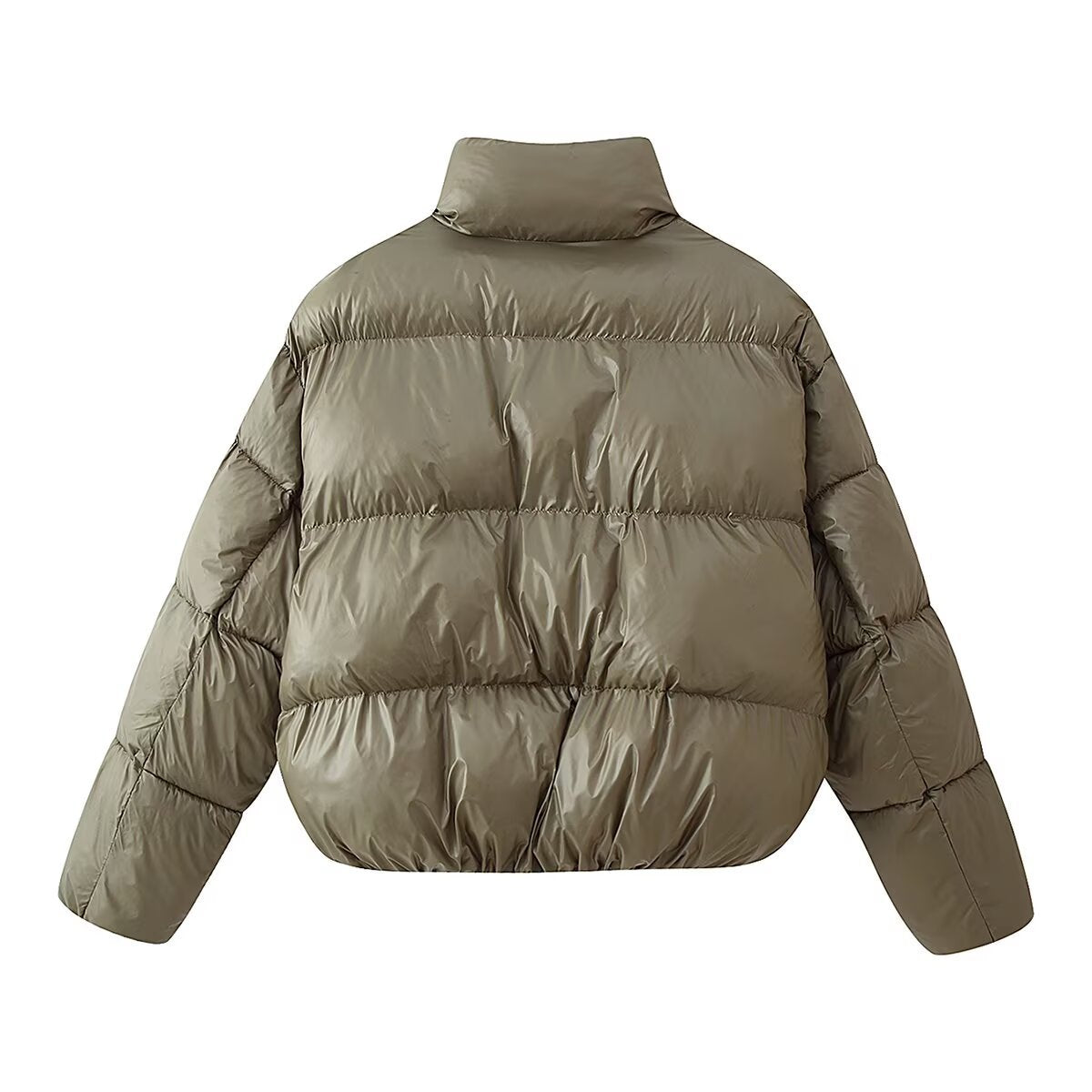 Luisa | Cropped Puffer Jacket Sage Green Button Front