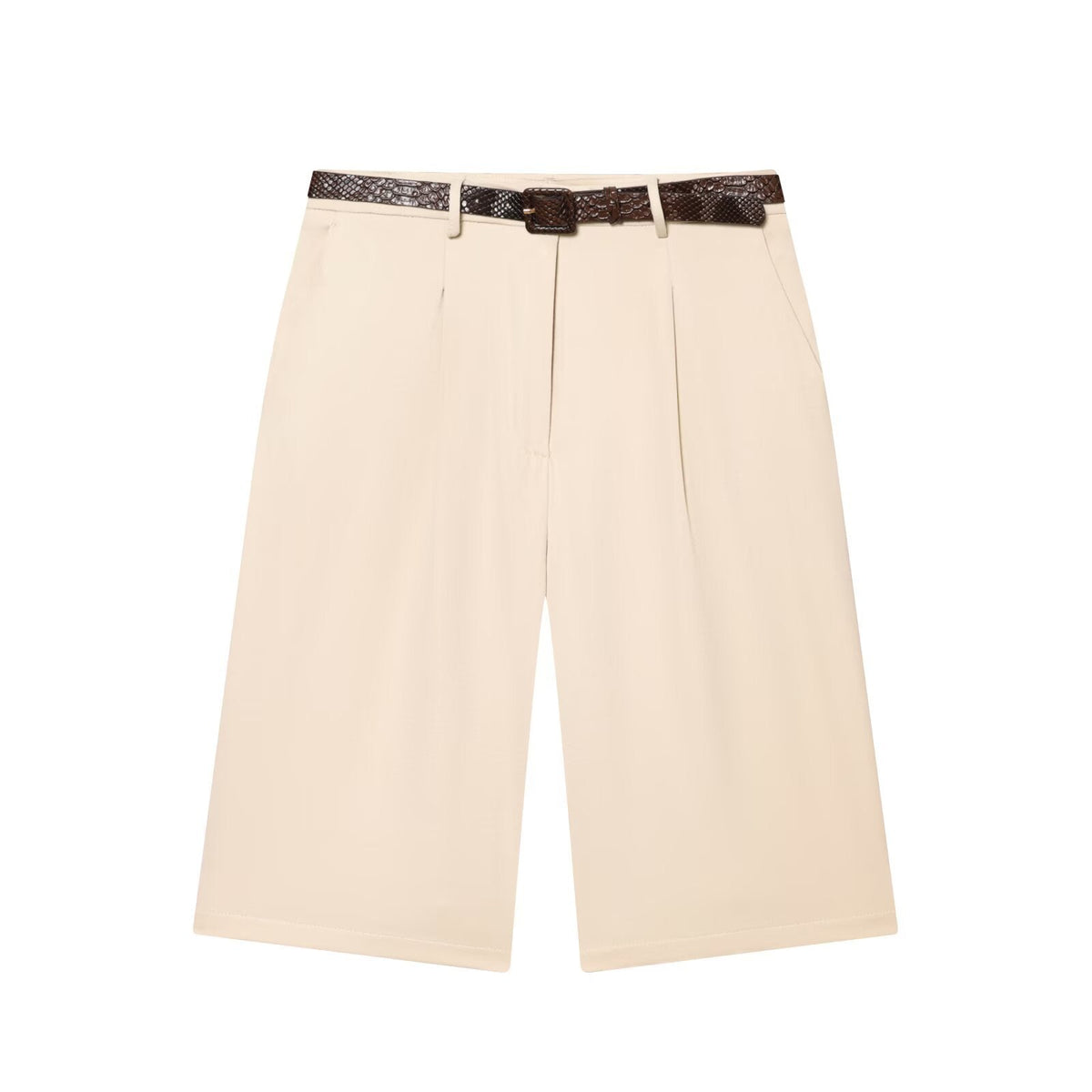 Elora | Tailored Bermuda Shorts Brown Pleated Belt