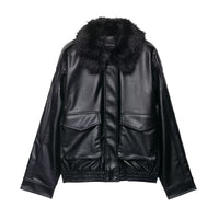 Vera | Faux Fur Collar Leather Jacket Black