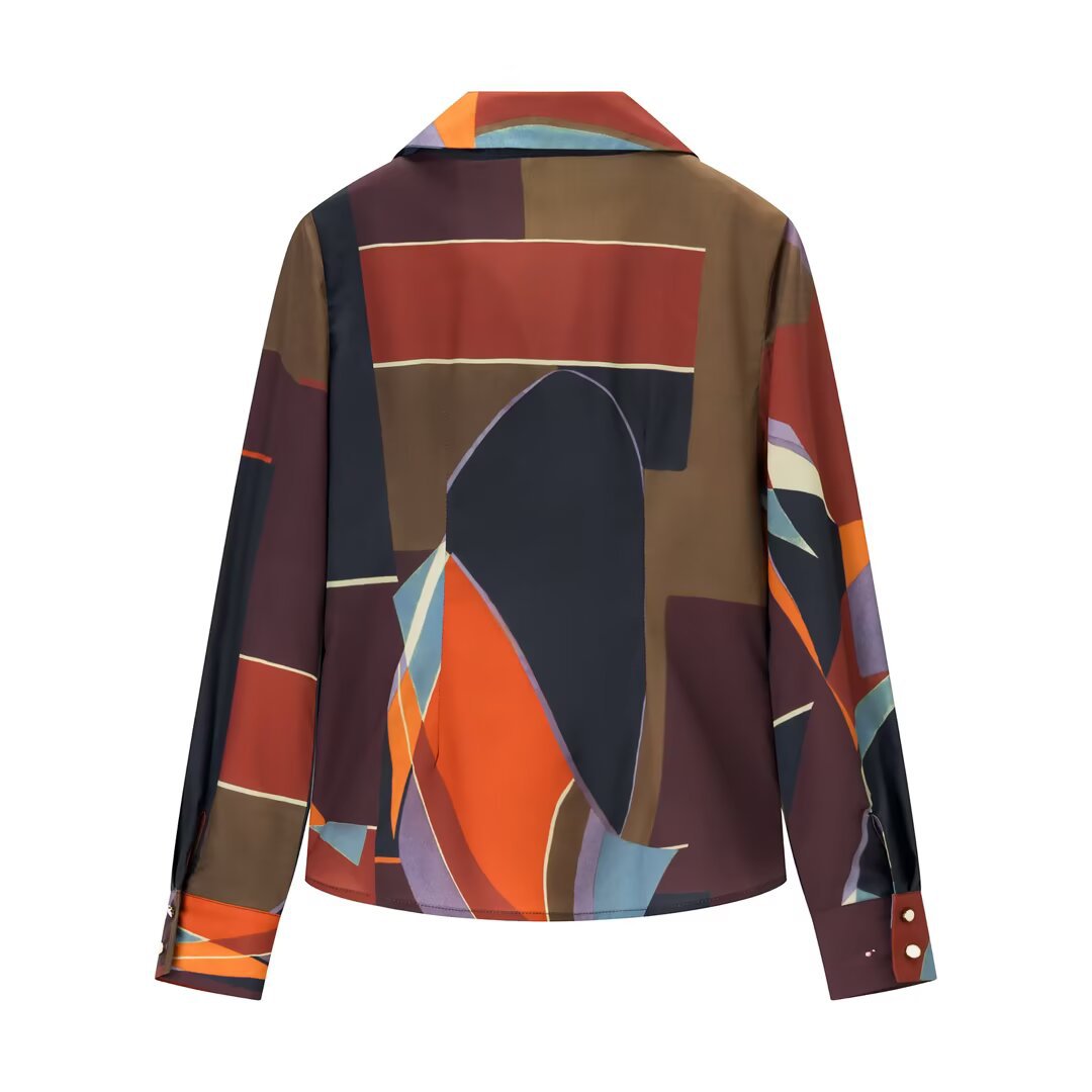 Vera | Colorblock Wrap Blouse Brown Orange Abstract