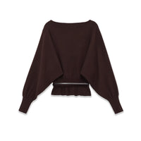 Luisa | Oversized Peplum Blouse Brown Belted Waist