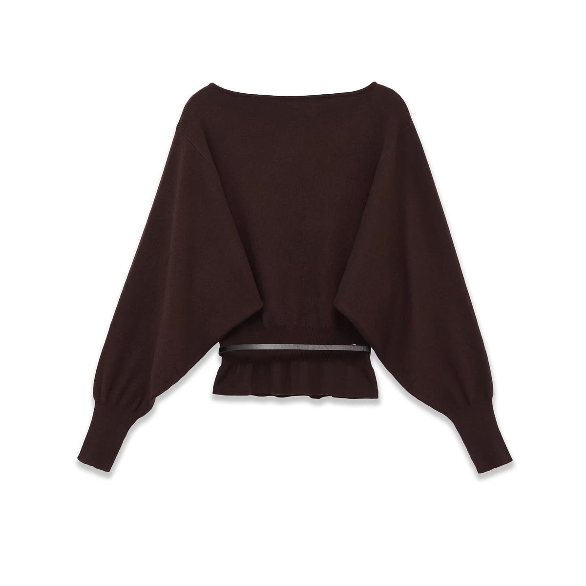 Luisa | Oversized Peplum Blouse Brown Belted Waist