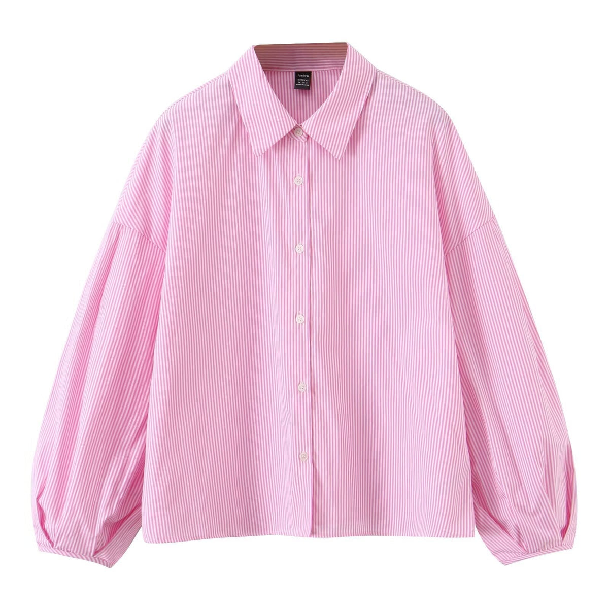 Luisa | Striped Shirt Pant Set Pink Puff Sleeve Wide Leg