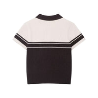 Isla | Ribbed Knit Polo Top Cream Black Stripe Short Sleeve
