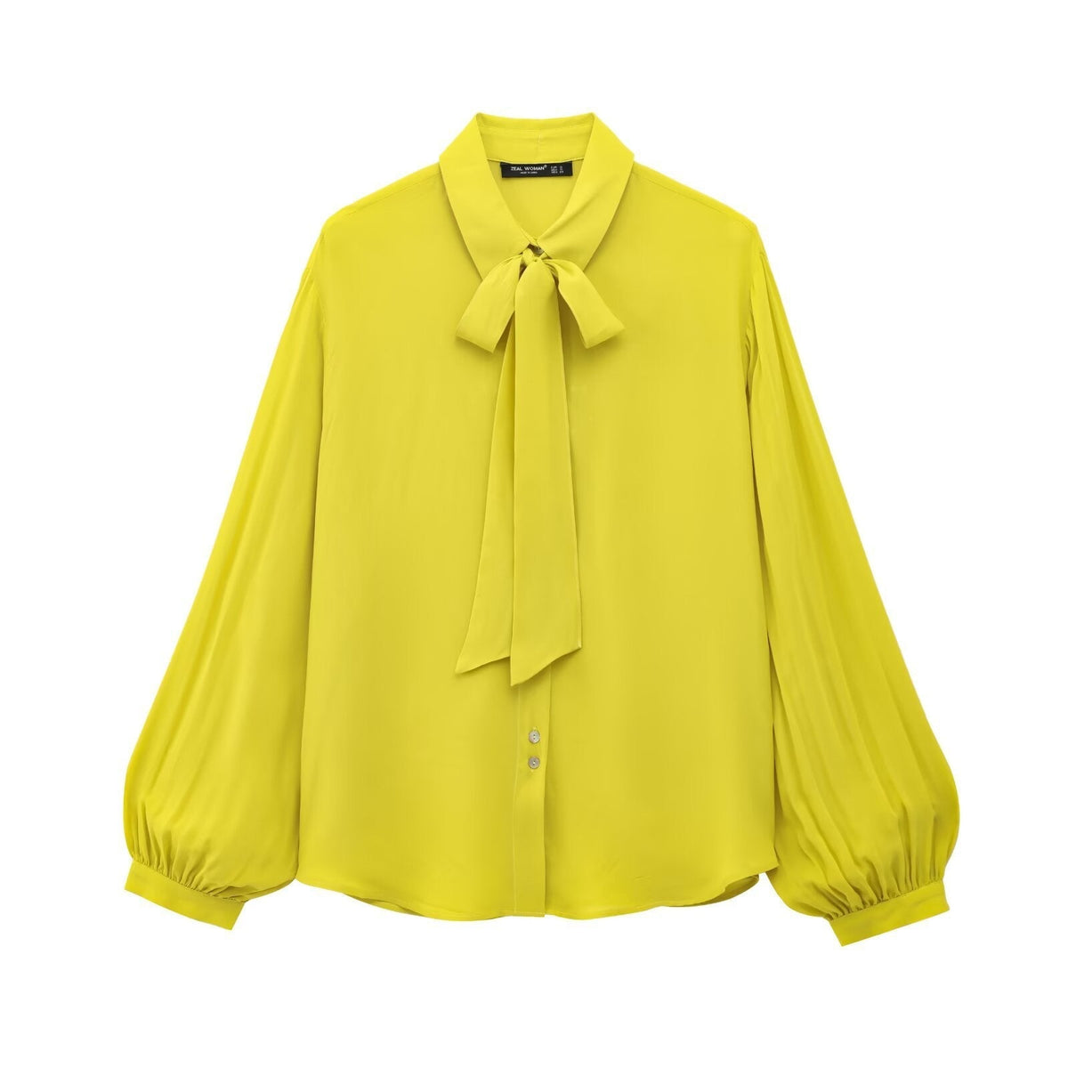 Romy | Tie Front Blouse Yellow Puff Sleeve