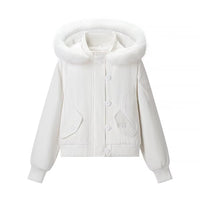 Vera | Puffer Jacket White Faux Fur Hood Button Front