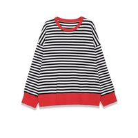Margot | Striped Knit Sweater Red White Black Crew Neck