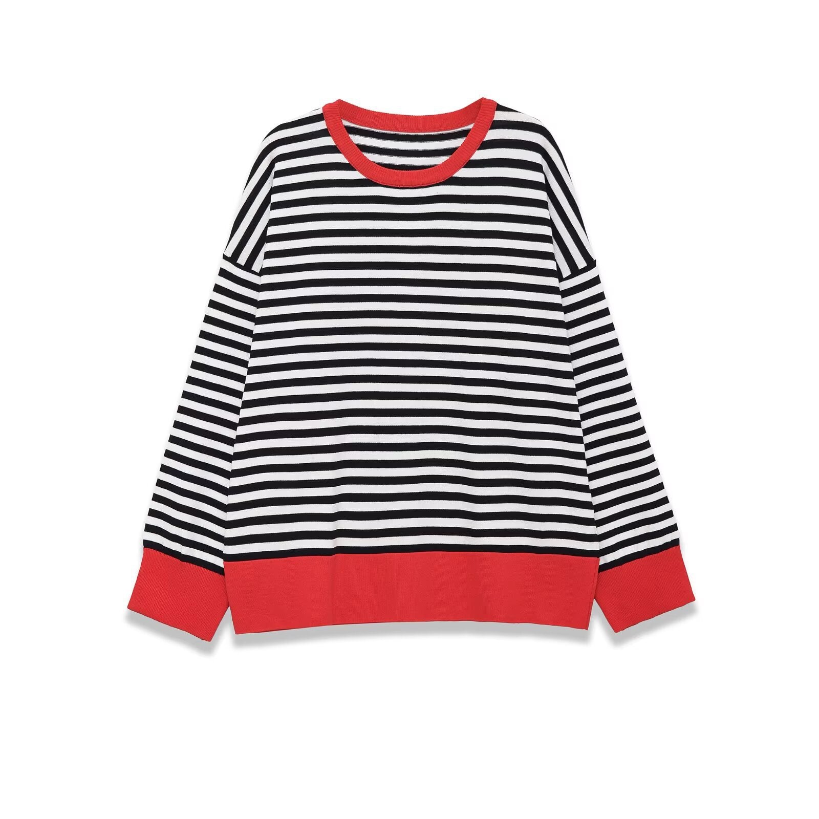 Margot | Striped Knit Sweater Red White Black Crew Neck