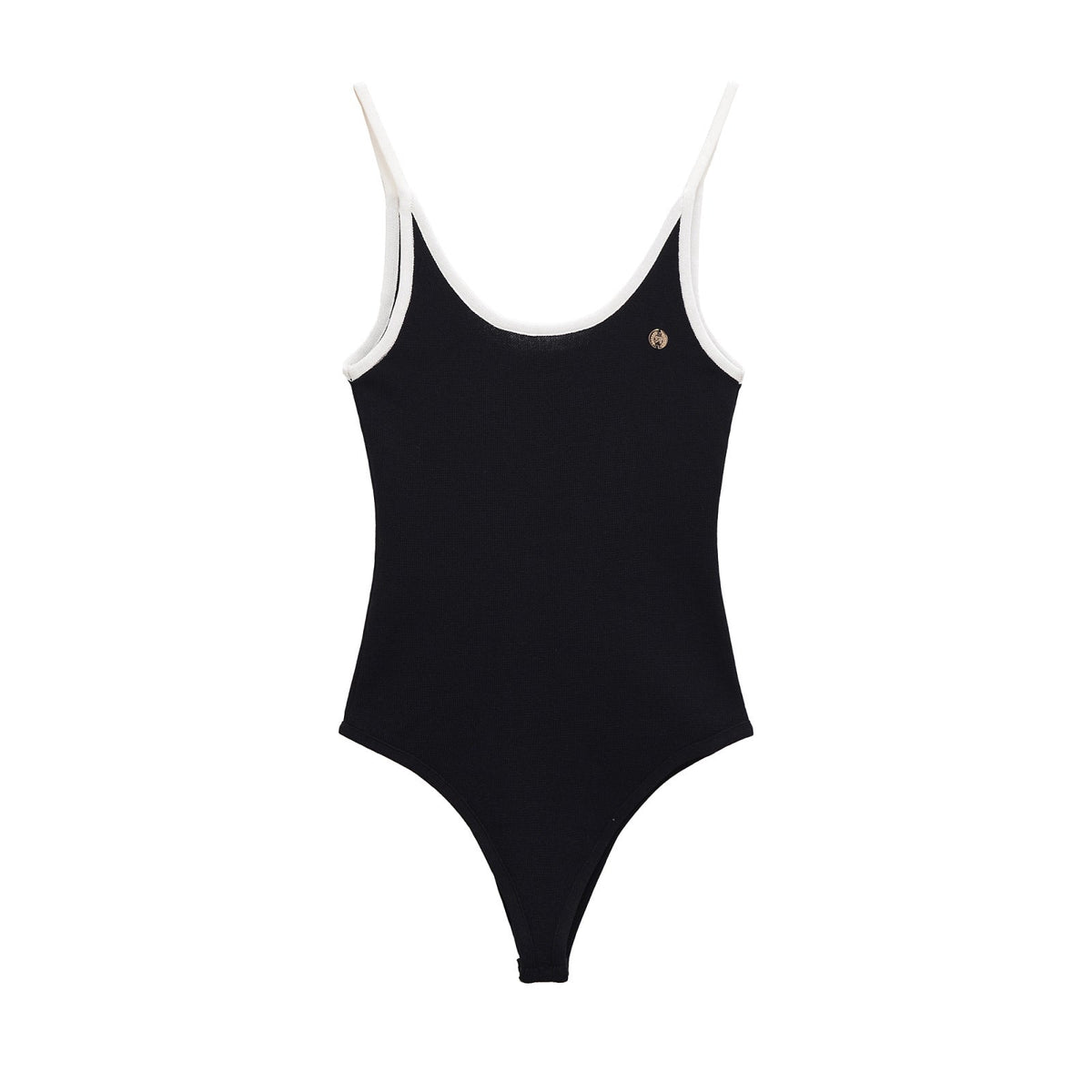 Vera | Bodysuit Black White Trim Cami Thong