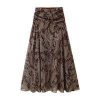 Neve | Boho Paisley Maxi Skirt Brown Cream Floral Print