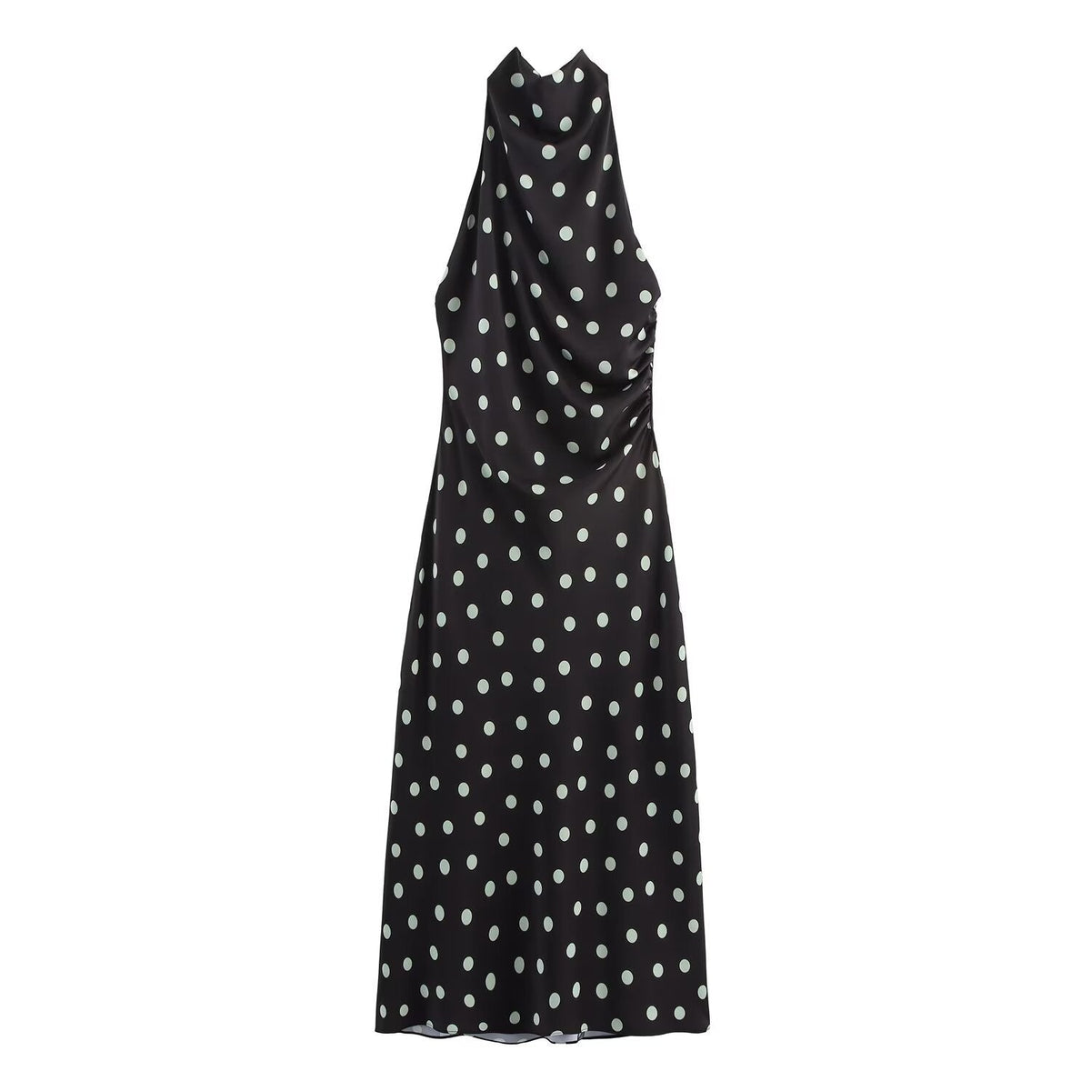 Neve | Polka Dot Halter Dress Black Maxi