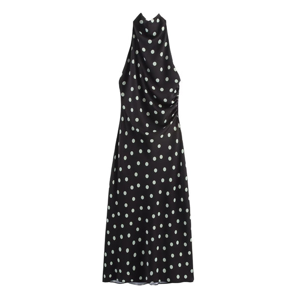 Neve | Polka Dot Halter Dress Black Maxi