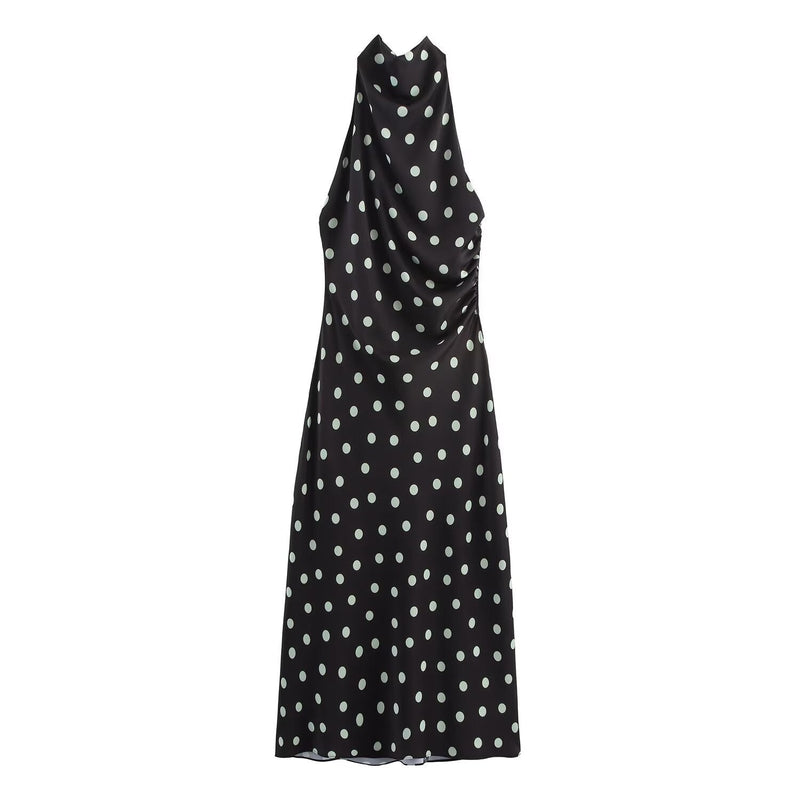 Neve | Polka Dot Halter Dress Black Maxi