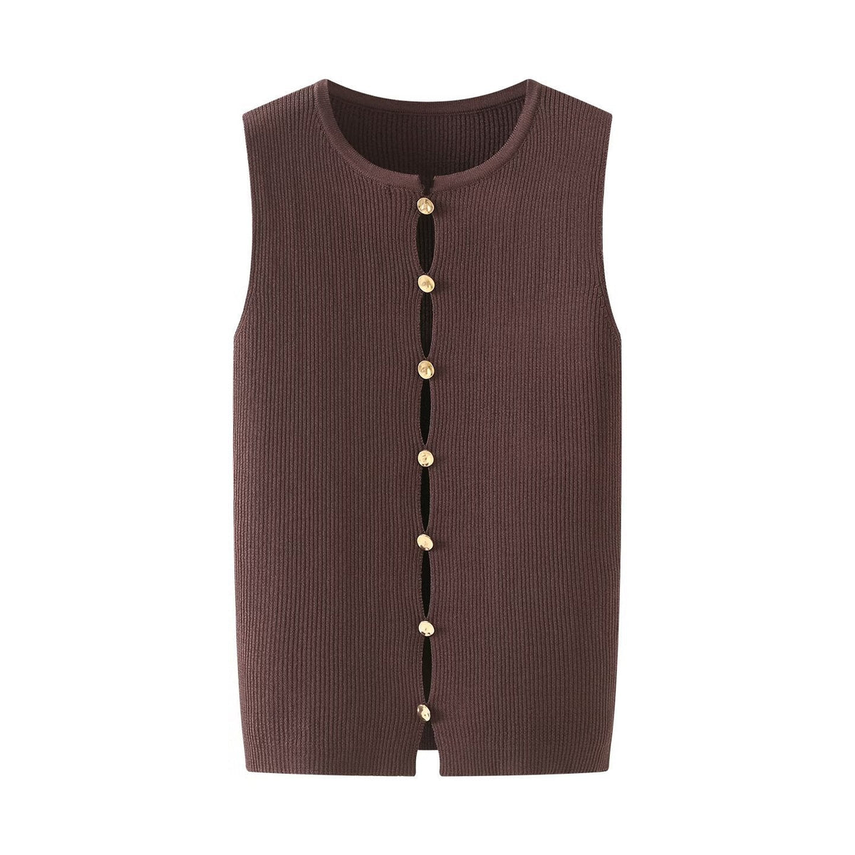 Vera | Ribbed Knit Cardigan Vest Brown Button Front