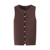 Vera | Ribbed Knit Cardigan Vest Brown Button Front