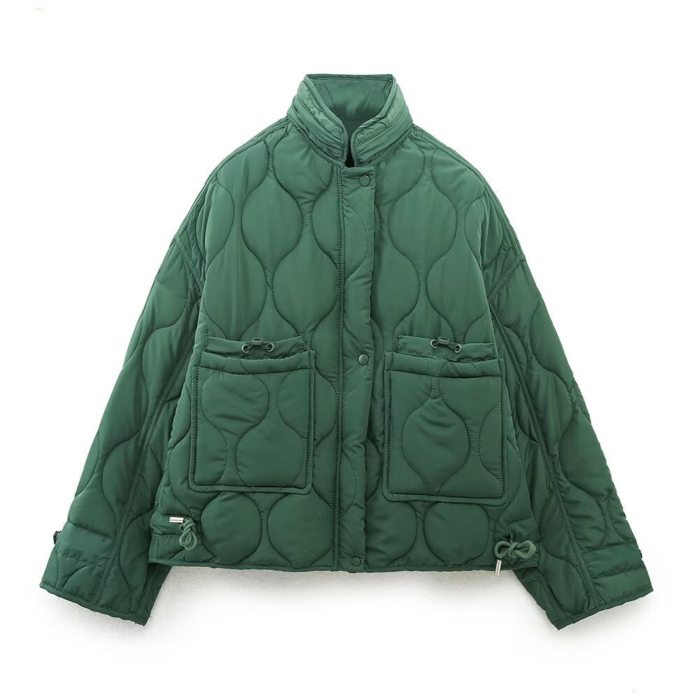 Vera | Quilted Puffer Jacket Green Cropped With Pockets