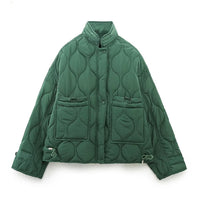 Vera | Quilted Puffer Jacket Green Cropped With Pockets